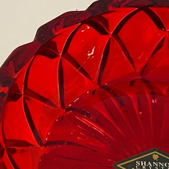 Vintage Shannon Designs of Ireland Lead Crystal Red Glass Candy Dish With Lid - Picture 11 of 14